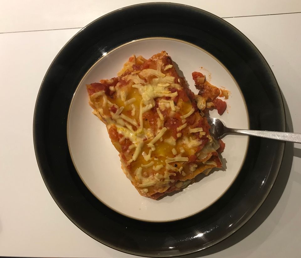 PKU and non-PKU lasagne in the same dish.
