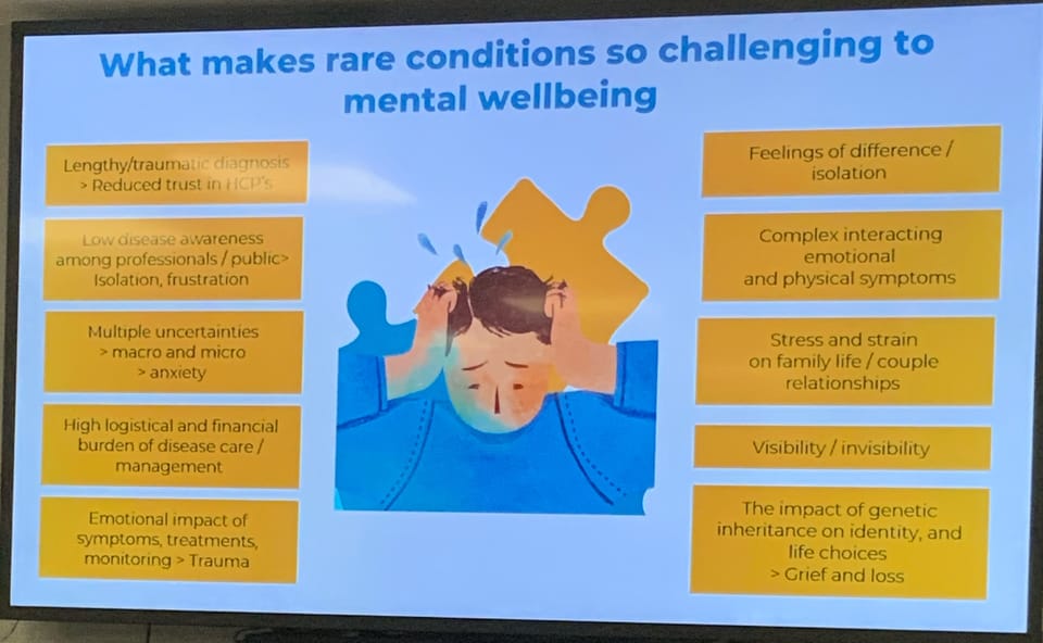 Rare Minds workshop opening slide on mental health and rare conditions.